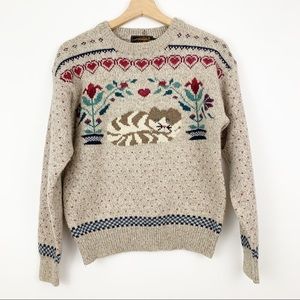 Eddie Bauer | Vintage Cat Sweater Hearts Floral